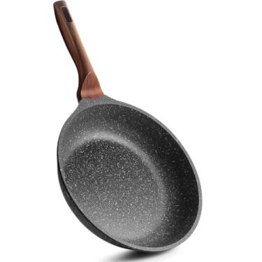 Imagem de Frigideira Antiaderente Cerâmica Grande 28cm em Alumínio Revestido Não Gruda e Cabo De Madeira Fundo de Indução Fogão a Gás Elétrico