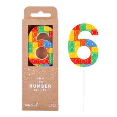 Imagem de PHD CAKE Vela de bolo de aniversário número 6 para blocos de construção, velas numerais de aniversário, velas de blocos de construção, novidade de topo de bolo para festa de blocos de construção