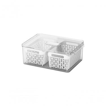 Imagem de Organizador Com 2 Cestos 6,7 L Para Geladeira Plástico Caixa Organizadora Empilhável Li...