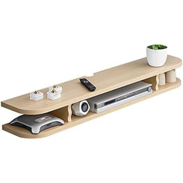 Imagem de Armário de suporte de TV flutuante, prateleira de madeira de 2 camadas Gabinete de console de mídia de escritório com furo de fio, economiza espaço adequado para restaurantes familiares, hot