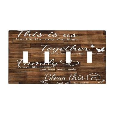 Imagem de Vintage marrom grão de madeira retro casa de fazenda quádruplo interruptor de luz decorativa 4 gangues placa de parede placa de interruptor elétrico placa de interruptor para decoração de quarto de