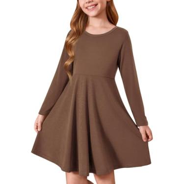 Imagem de Haloumoning Vestidos infantis de manga comprida para meninas outono linha A vestidos de...