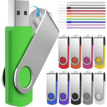 Imagem de Pen Drive de 16 GB – Pacote com 10 unidades de memória multicoloridas de 16 GB pendrive pen drive giratório de armazenamento de dados com cordões