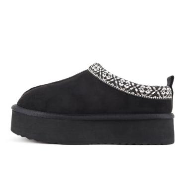 Imagem de Soda "Eagle" ~ Pantufa feminina de bico redondo sem cadarço e sola plana forrada com sherpa com detalhes de costura, Imitação de camurça preta, 38