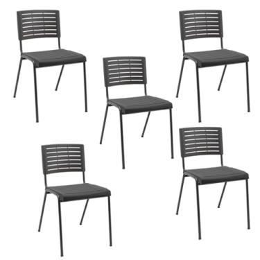 Imagem de Plaxmetal, Kit 05 Cadeiras Fixas Escritório Multiuso Niala Plaxmetal NR17 Preto