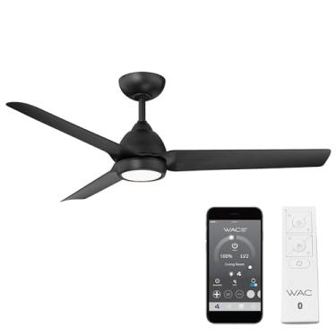 Imagem de WAC Ventoinhas inteligentes Mocha para ambientes internos e externos, ventilador de teto doméstico inteligente de 3 lâminas, 137 cm, preto fosco com kit de luz LED de 3000 K e controle remoto,
