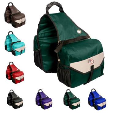 Imagem de Majestic Ally Bolsa para sela de cavalo – resfriador à prova de vazamento isolado de nylon, acolchoado com bolsos e porta-garrafas de água, bolsa de sela equestre durável (verde caçador)