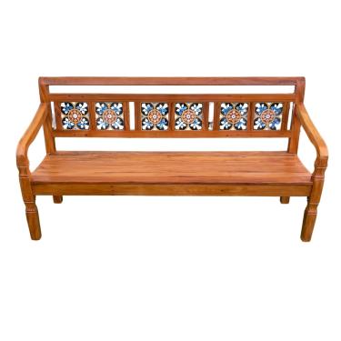 Imagem de Banco Namoradeira 3 Lugares Ladrilho Azul Madeira Peroba Rosa  Sudeste Rústico