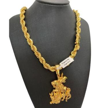 Imagem de Cordão Baiano 13Mm + Pingente São Jorge - Banhado A Ouro 18K - Tojoia1