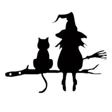 Imagem de Nishiyuenyi Arte de Parede Metal Silhueta Ferro Silhueta Bruxa E Gato Estátua Quintal Silhueta Metal Fada Galho Decoração para Jardim Cerca Casa