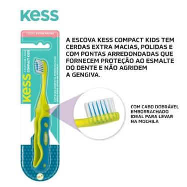 Imagem de Kit 2 Escovas Dentais Infantil Kess Compact Kids Rosa