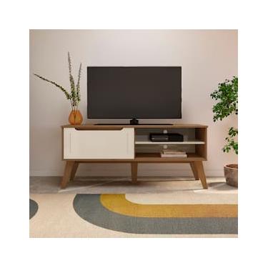 Imagem de Rack Artely Lotus com 1 Porta e 2 Nichos, 134cm de Largura, Ideal para TV de até 60`` – Cinamomo/Off White