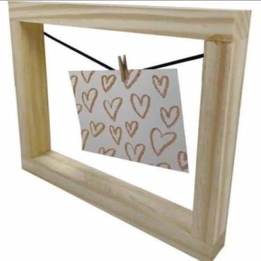 Imagem de 2 Porta Foto Quadro Madeira Varal Vado C Pregador Polaroid - Lujpdecor