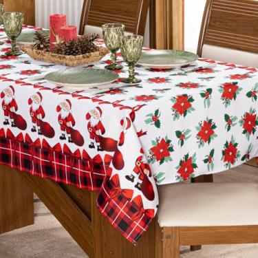 Imagem de Toalha de Mesa Retangular 2,50m x 1,40m para 8 Lugares Avulsa Estampada Natalina - Decoração Natal Festas Fim de Ano Cozinha Jantar Ceia Véspera (Xadrez Vermelho)