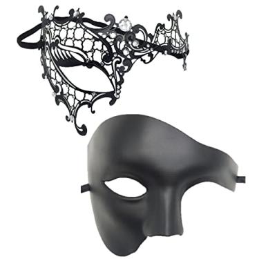 Imagem de Coolwife Máscara de baile de máscaras vintage Fantasma da Ópera com um olho e meia cara, Casal P preto, tamanho �nico
