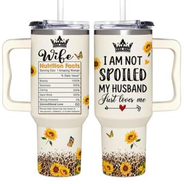 Imagem de 365FURY Presentes para esposa - presentes para esposa do marido - presentes de aniversário para esposa, ela - presentes de esposa - aniversário de casamento para esposa - copo de 1,134 g com alça