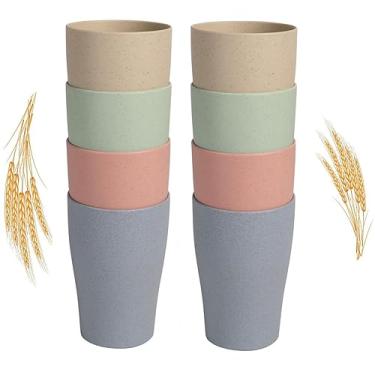 Imagem de CAMBUY Copo de palha de trigo, inquebrável e reutilizável, conjunto de copos saudáveis ecológicos para suco de leite e água, lavável na lava-louças (8 peças de 425 g)