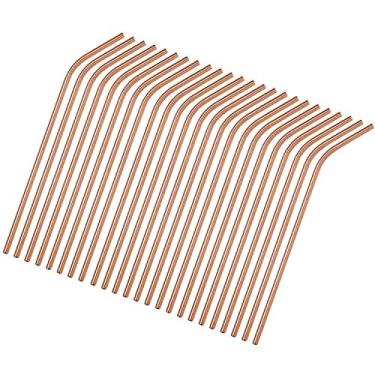 Imagem de Canudos de metal reutilizáveis, pacote com 50. Canudos de aço inoxidável ultralongo 26,5 cm de comprimento para atacado. Canudos curvados de 265 x 6 mm para copos Yeti (50 peças de ouro rosa dobradas)