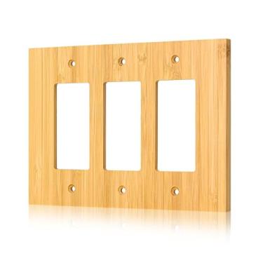 Imagem de 1 capa de interruptor de luz de madeira crua 12,2 cm x 16,20 cm capas decorativas de tomada de placa de parede de qualidade de bambu capa de placa de interruptor de luz triplo basculante 3 placas de