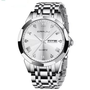 Imagem de Relógio Analógico Masculino De Quartzo Impermeável Em Aço Inoxidável Classico Branco