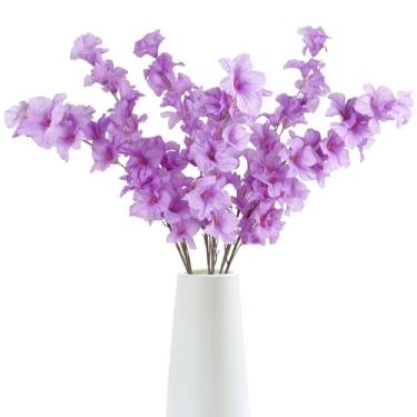 Imagem de INSUNSIX 6 peças de flores artificiais de gladíolo roxo 92 cm de haste longa flores de seda de gladíolo falso para decoração de mesa de casamento, casa, festa, decoração de mesa, arranjos florais