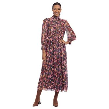 Imagem de Donna Morgan Vestido longo feminino de manga comprida com gola redonda, Branco macio/framboesa, 50