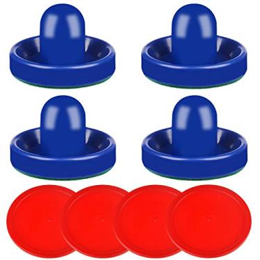 Imagem de ONE250 Air Hockey Pushers and Red Air Hockey Pucks, Goal Handles Paddles Acessórios de Substituição para Tabelas de Jogo (4 Striker, 4 Puck Pack), Azul