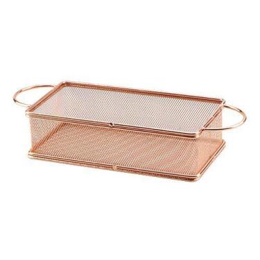 Imagem de Cesta Retangular para Alimentos em Aço Inox Rosê 21 x 11 x 6cm - Dynas