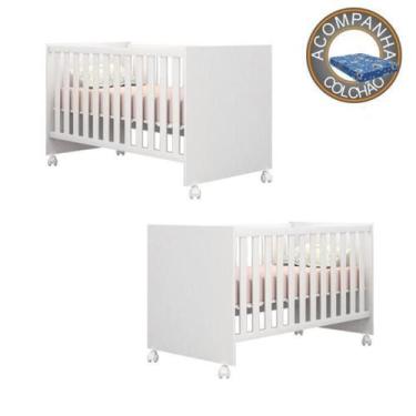 Imagem de Berços Gemeos Americano com Rodízios e Colchão 70 cm Physical Doce Son