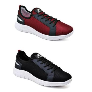 Imagem de Kit 2 Pares de Tenis Casual Masculino Caminhada - REF, 44, Vinho, Pret