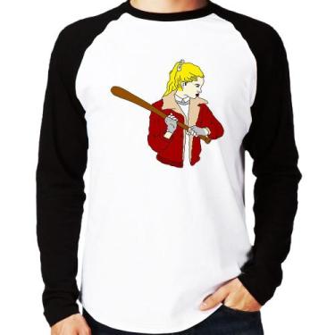 Imagem de Camiseta Raglan Baseball Girl Manga Longa - Foca na Moda, Branco, Pret