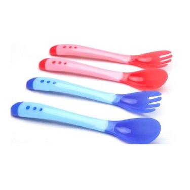 Imagem de Colher e Garfo Infantil Termo Sensível - Home Presentes , Azul