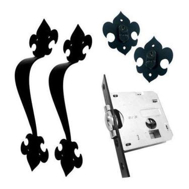 Imagem de Fechadura Stam Rolete Externa + Puxador Porta Colonial Preto