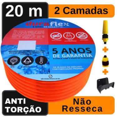 Imagem de Mangueira para Jardim 20 Metros Laranja Chata + Suporte - DuraFlex
