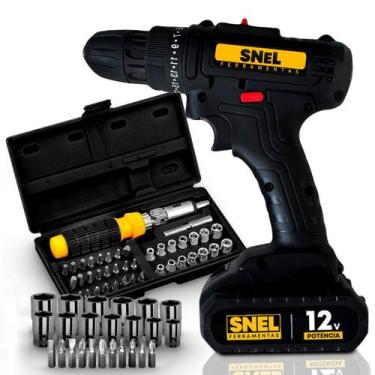 Imagem de Kit Furadeira Parafusadeira 3/8 Bateria 12V Bivolt Com Jogo De Soquete