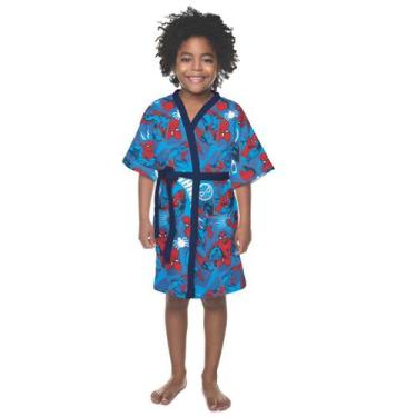 Imagem de Roupão de banho infantil aveludado spider man - lepper,  G - 8 A 09 AN