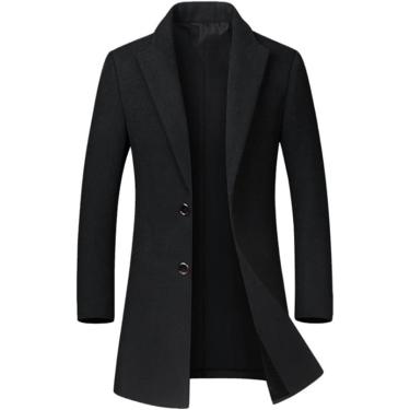 Imagem de Outono inverno lã trench coat masculino fino ajuste meados longo jaqueta de lã masculina casual único breasted casaco, borgonha, m