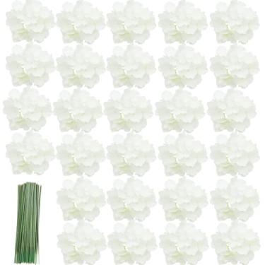 Imagem de Sumupa 28 cabeças de hortênsia de seda, flores artificiais, hortênsia, flores falsas com hastes para decoração de casa (branca)