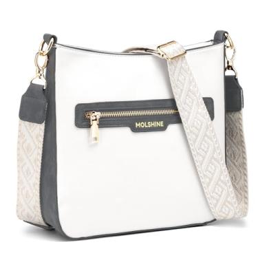 Imagem de molshine Bolsas transversais para mulheres, bolsa de ombro de couro PU com alça larga ajustável DLK0061, Cinza, Small