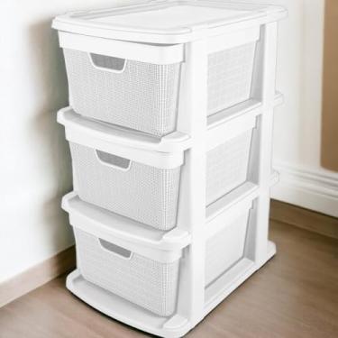 Imagem de Gaveteiro Organizador Grande de Chão 15 Litros com 3 Gavetas em Plástico Juta (Branco)
