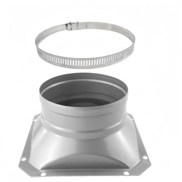 Imagem de Flange de conector de duto de 10 cm, flange de tubo reto de metal, interface quadrada a redonda, duto de ar para sistemas de ventilação, refrigeração, aquecimento e ar condicionado, com braçadeira de