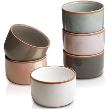 Imagem de Conjunto de 6 ramequins Morandi Color Ramekins Creme Brulee Ramekins para forno, tigelas de ramekin de porcelana, mini formas de cheesecake, assadeira pequena, tigelas de molho, ramekin para assar