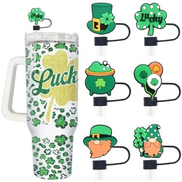 Imagem de Tampa de palha de Dia de São Patrício de 10 mm para Stanley 30 e 1,134 g copo com alça de silicone tampas de ponta de palha chapéu gnomo balão trevo Stanley acessórios de copo decoração de copo de