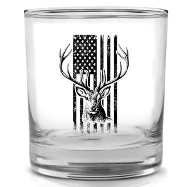 Imagem de DAJDC Presente de caça EUA esfarrapado bandeira desgastada Buck Deer copo de vidro à moda antiga presente para caça caçador (1)