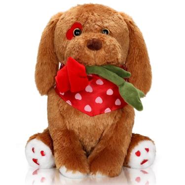 Imagem de Cachorro de pelúcia do Dia dos Namorados segurando uma rosa vermelha 32cm
