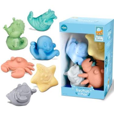 Imagem de Coleção 6 Animais Marinhos Brinquedo de Banho do Bebê e Mordedor +3 Me