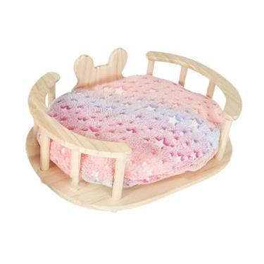 Imagem de WeiLaiKeQi Cama de de madeira, animais pequenos, habitat confortável, formato fofo fácil de montar com a cama de porquinho da cobaia de almofada para, Oval