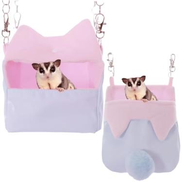 Imagem de Conjunto de cama suspensa e bolsa suspensa de porquinho-da-índia, porco-da-índia, esquilo, hamster, cama de caverna pendurada, saco confortável para acessórios de gaiola (azul, pequeno)