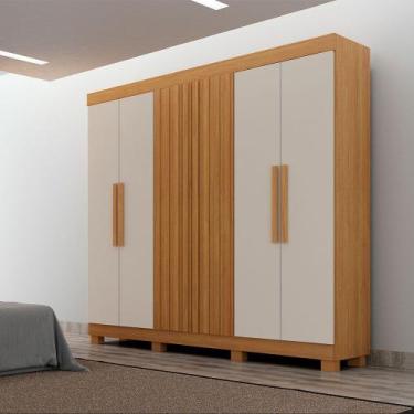 Imagem de Guarda Roupa 6 Portas Delta MDF Ripado Leifer, Cinamomo/ Off White