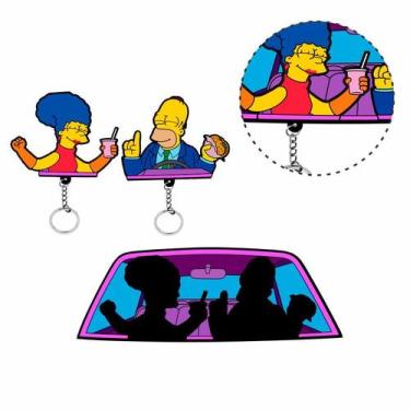 Imagem de Porta Chaves + 2 Chaveiros Casal Simpsons Homer e Marge mdf - ShopC